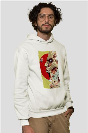 Attack On Titan Baskılı Beyaz Unisex Hoodie
