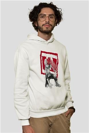 Attack On Titan Baskılı Beyaz Unisex Hoodie