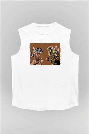 Attack On Titan Baskılı Beyaz Unisex Kolsuz Tişört - Tshirt