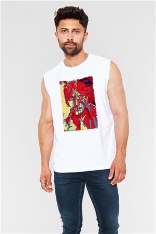 Attack On Titan Baskılı Beyaz Unisex Kolsuz Tişört - Tshirt