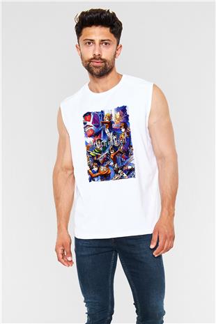 Attack On Titan Baskılı Beyaz Unisex Kolsuz Tişört - Tshirt