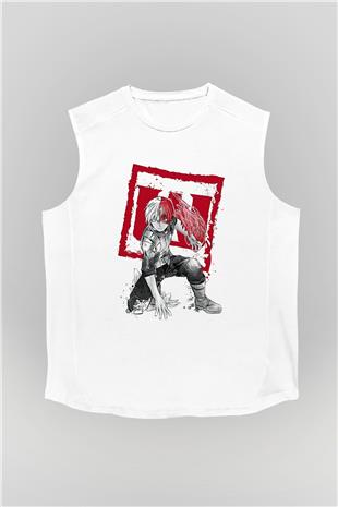 Attack On Titan Baskılı Beyaz Unisex Kolsuz Tişört - Tshirt