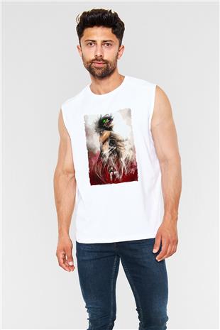 Attack On Titan Baskılı Beyaz Unisex Kolsuz Tişört - Tshirt