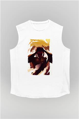 Attack On Titan Baskılı Beyaz Unisex Kolsuz Tişört - Tshirt