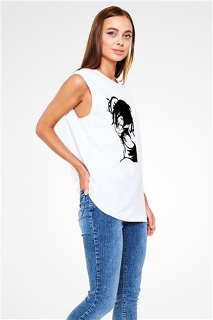 Attack On Titan Baskılı Beyaz Unisex Kolsuz Tişört - Tshirt