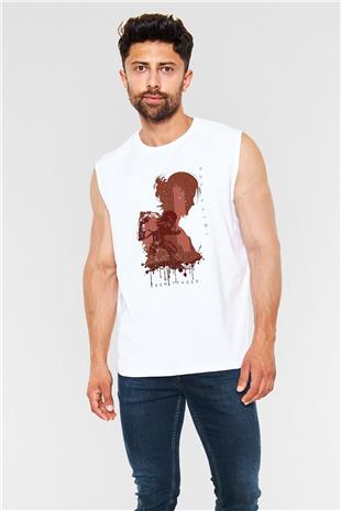 Attack On Titan Baskılı Beyaz Unisex Kolsuz Tişört - Tshirt