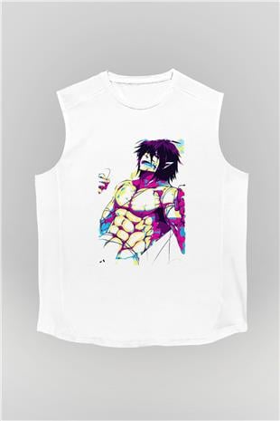 Attack On Titan Baskılı Beyaz Unisex Kolsuz Tişört - Tshirt