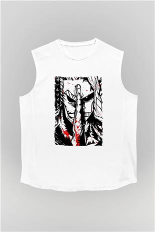 Attack On Titan Baskılı Beyaz Unisex Kolsuz Tişört - Tshirt