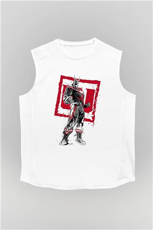 Attack On Titan Baskılı Beyaz Unisex Kolsuz Tişört - Tshirt