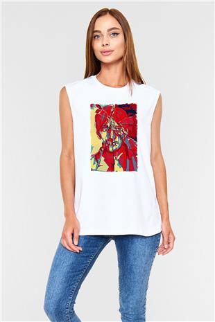 Attack On Titan Baskılı Beyaz Unisex Kolsuz Tişört - Tshirt