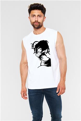 Attack On Titan Baskılı Beyaz Unisex Kolsuz Tişört - Tshirt