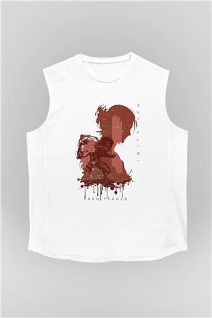Attack On Titan Baskılı Beyaz Unisex Kolsuz Tişört - Tshirt