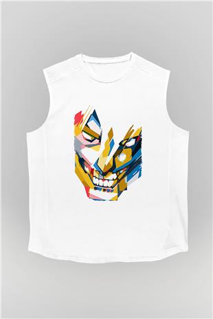 Attack On Titan Baskılı Beyaz Unisex Kolsuz Tişört - Tshirt