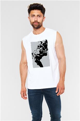 Attack On Titan Baskılı Beyaz Unisex Kolsuz Tişört - Tshirt