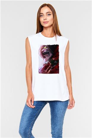 Attack On Titan Baskılı Beyaz Unisex Kolsuz Tişört - Tshirt