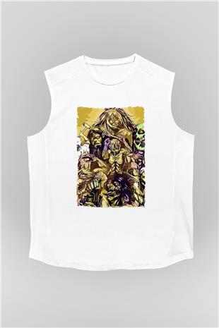 Attack On Titan Baskılı Beyaz Unisex Kolsuz Tişört - Tshirt