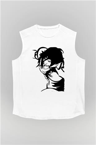 Attack On Titan Baskılı Beyaz Unisex Kolsuz Tişört - Tshirt