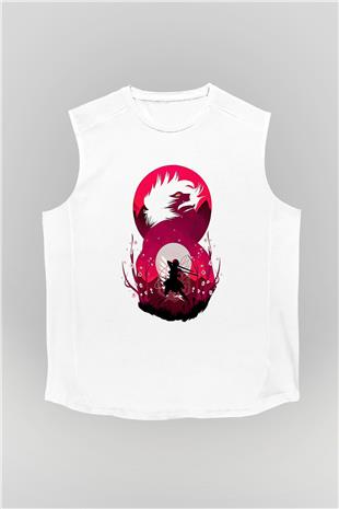 Attack On Titan Baskılı Beyaz Unisex Kolsuz Tişört - Tshirt