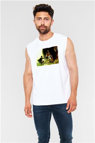 Attack On Titan Baskılı Beyaz Unisex Kolsuz Tişört - Tshirt