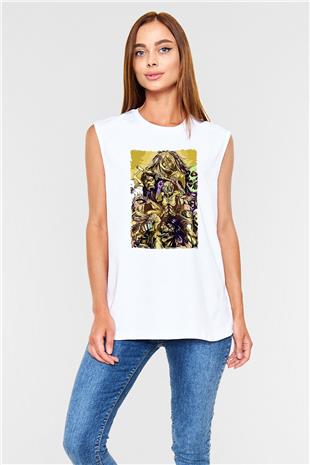 Attack On Titan Baskılı Beyaz Unisex Kolsuz Tişört - Tshirt