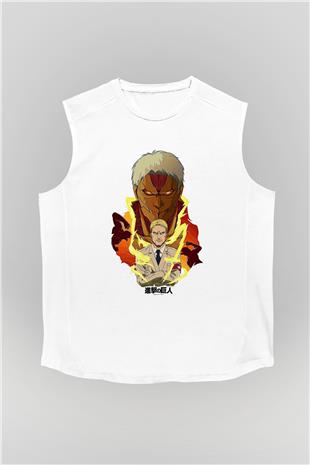 Attack On Titan Baskılı Beyaz Unisex Kolsuz Tişört - Tshirt