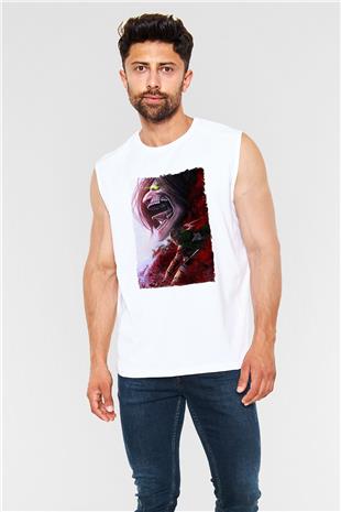 Attack On Titan Baskılı Beyaz Unisex Kolsuz Tişört - Tshirt