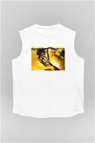 Attack On Titan Baskılı Beyaz Unisex Kolsuz Tişört - Tshirt
