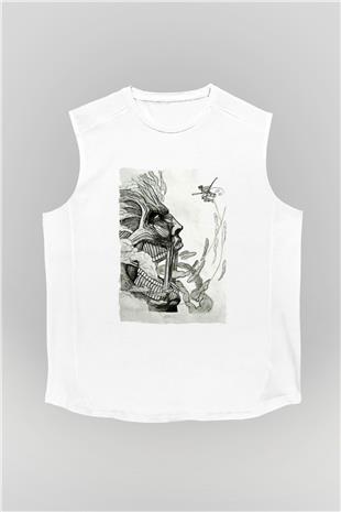 Attack On Titan Baskılı Beyaz Unisex Kolsuz Tişört - Tshirt