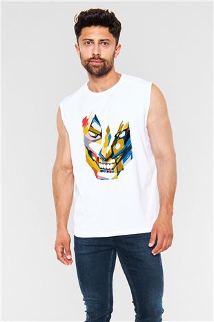 Attack On Titan Baskılı Beyaz Unisex Kolsuz Tişört - Tshirt