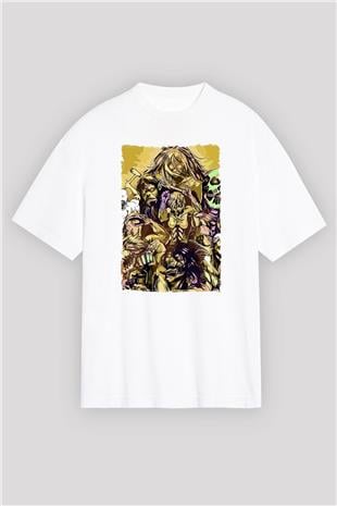 Attack On Titan Baskılı Beyaz Unisex Oversize Tişört - Tshirt