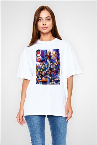 Attack On Titan Baskılı Beyaz Unisex Oversize Tişört - Tshirt
