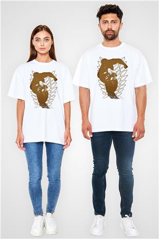 Attack On Titan Baskılı Beyaz Unisex Oversize Tişört - Tshirt