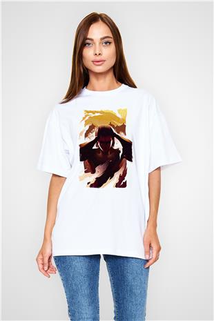 Attack On Titan Baskılı Beyaz Unisex Oversize Tişört - Tshirt