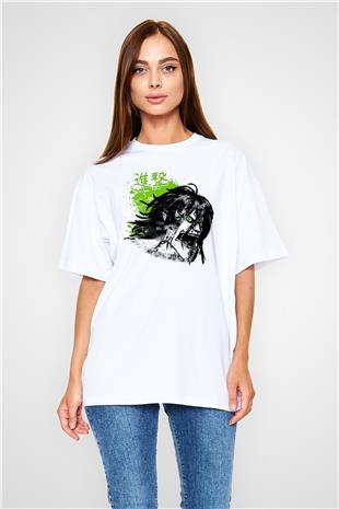 Attack On Titan Baskılı Beyaz Unisex Oversize Tişört - Tshirt