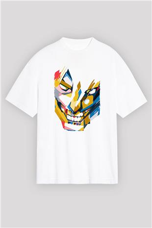 Attack On Titan Baskılı Beyaz Unisex Oversize Tişört - Tshirt