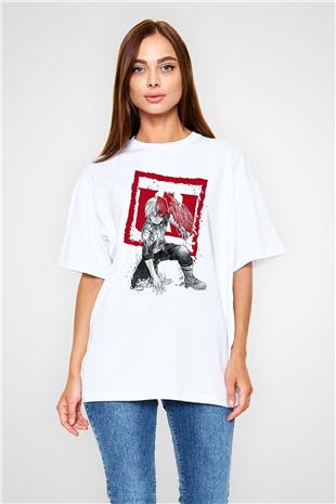 Attack On Titan Baskılı Beyaz Unisex Oversize Tişört - Tshirt