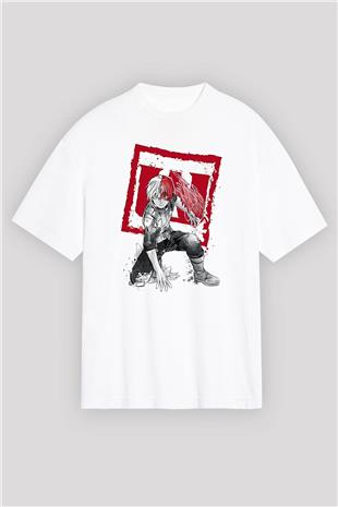 Attack On Titan Baskılı Beyaz Unisex Oversize Tişört - Tshirt