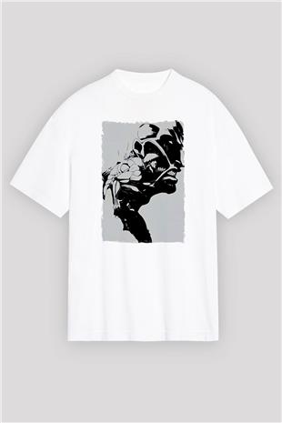 Attack On Titan Baskılı Beyaz Unisex Oversize Tişört - Tshirt