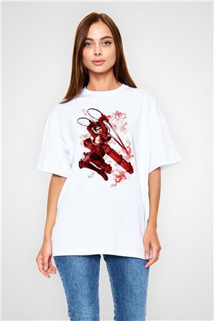 Attack On Titan Baskılı Beyaz Unisex Oversize Tişört - Tshirt
