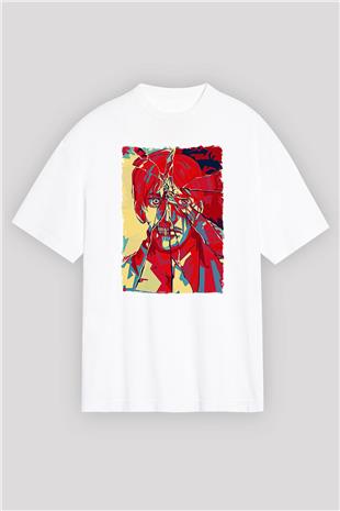 Attack On Titan Baskılı Beyaz Unisex Oversize Tişört - Tshirt