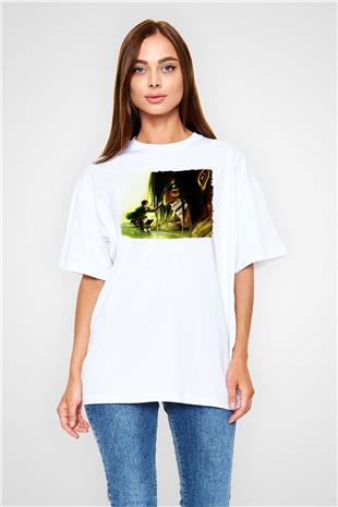 Attack On Titan Baskılı Beyaz Unisex Oversize Tişört - Tshirt