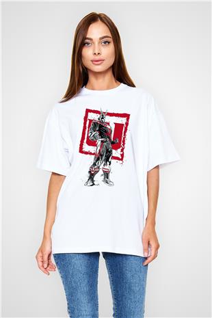 Attack On Titan Baskılı Beyaz Unisex Oversize Tişört - Tshirt