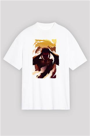 Attack On Titan Baskılı Beyaz Unisex Oversize Tişört - Tshirt