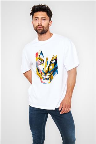 Attack On Titan Baskılı Beyaz Unisex Oversize Tişört - Tshirt