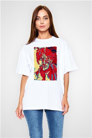 Attack On Titan Baskılı Beyaz Unisex Oversize Tişört - Tshirt