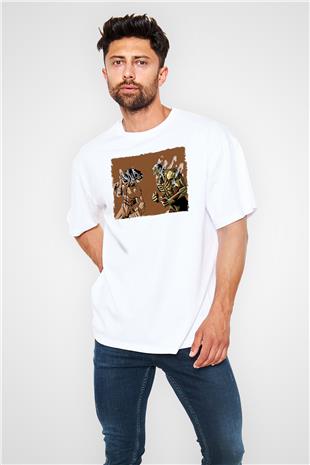 Attack On Titan Baskılı Beyaz Unisex Oversize Tişört - Tshirt