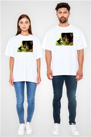 Attack On Titan Baskılı Beyaz Unisex Oversize Tişört - Tshirt