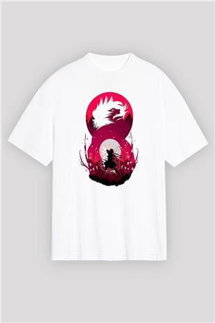 Attack On Titan Baskılı Beyaz Unisex Oversize Tişört - Tshirt