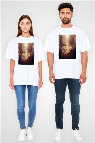 Attack On Titan Baskılı Beyaz Unisex Oversize Tişört - Tshirt