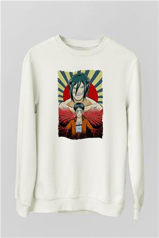 Attack On Titan Baskılı Beyaz Unisex Sweatshirt